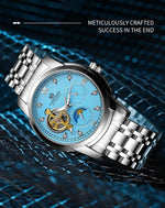 Forsining moda masculina luxo negócios pulseira de metal turbilhão luminoso relógio mecânico automático diamante artificial relógio de pulso