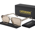 Caterside retro punk óculos de sol masculino quadro quadrado plana superior ponte dupla alta qualidade óculos de sol para mulheres festa festival presentes