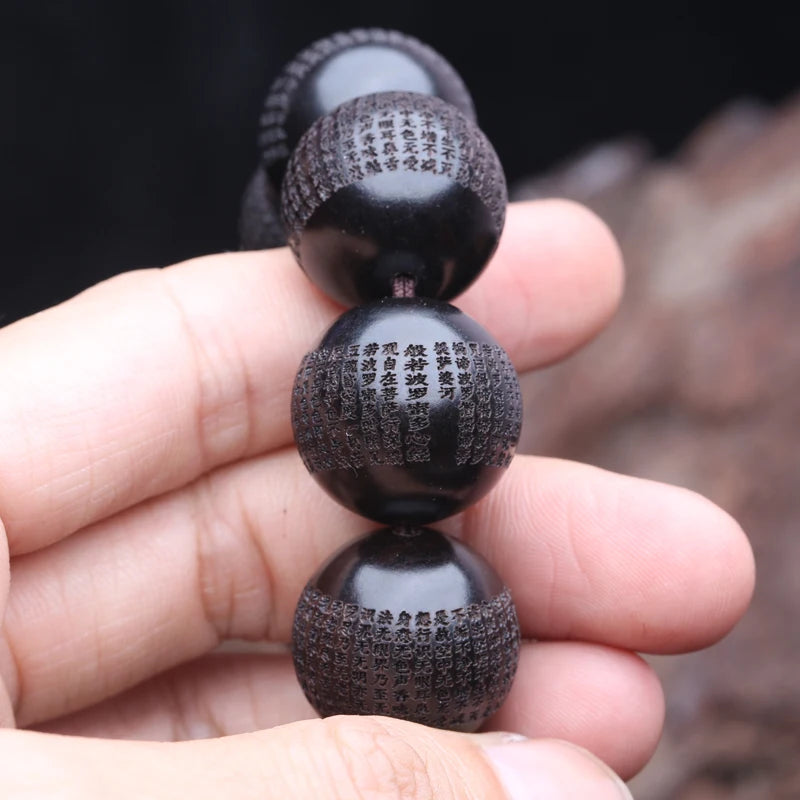 Contas de madeira preta natural genuína ébano tibetano 20mm mm pulseira de roda de oração clássica masculina