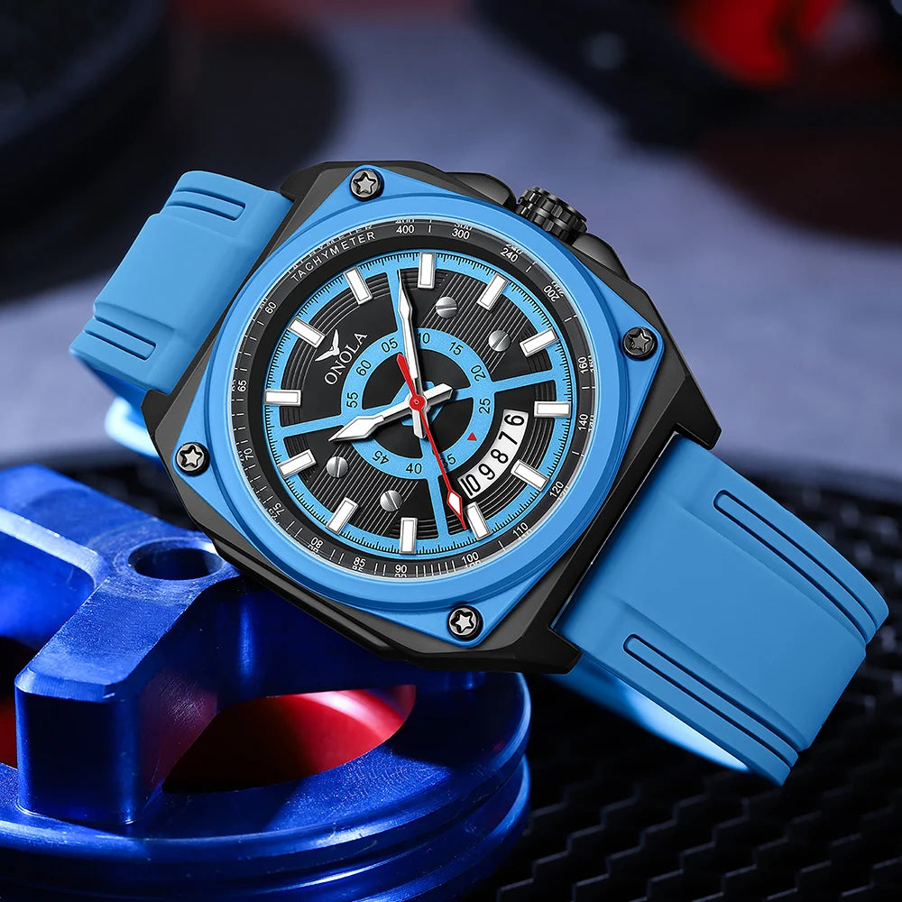 Relógio impermeável multicolorido onola masculino, fita de silicone, design de moda juvenil, venda quente, novo, 2024