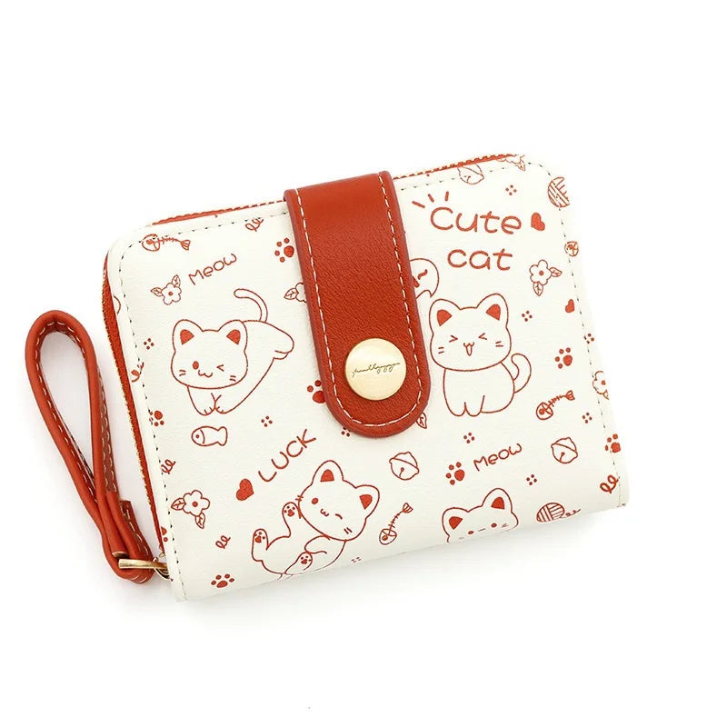 Carteira japonesa bonito do gato para mulheres, bolsa curta, titular do cartão do banco da identificação, saco do dinheiro, carteiras do zíper, armazenamento da chave, meninas, meninas