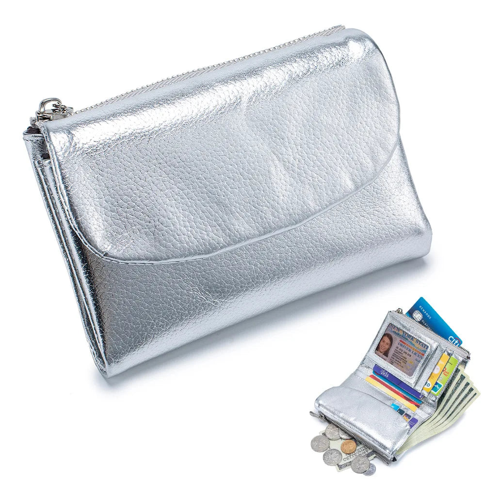 Carteira curta feminina Doubili carteira de couro macio moda bolsa de cor sólida
