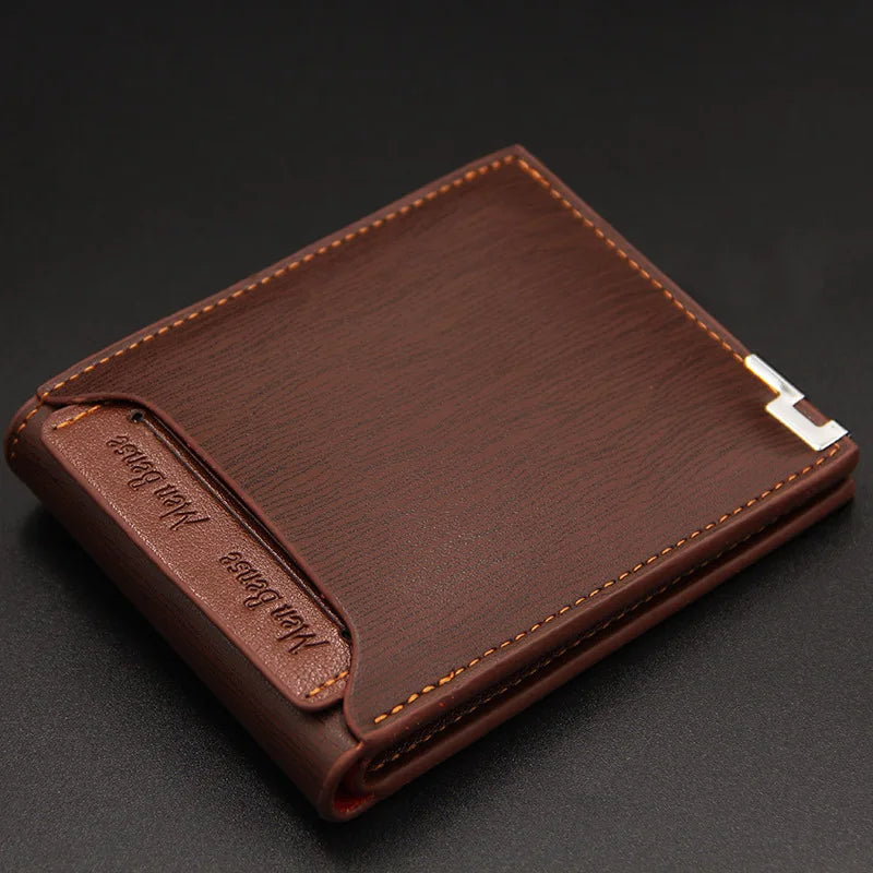 Moda Masculina  Carteira de couro do plutônio curto titular do cartão bolsa para homens designer luxo billfold masculino portátil pequeno titular do cartão carteiras