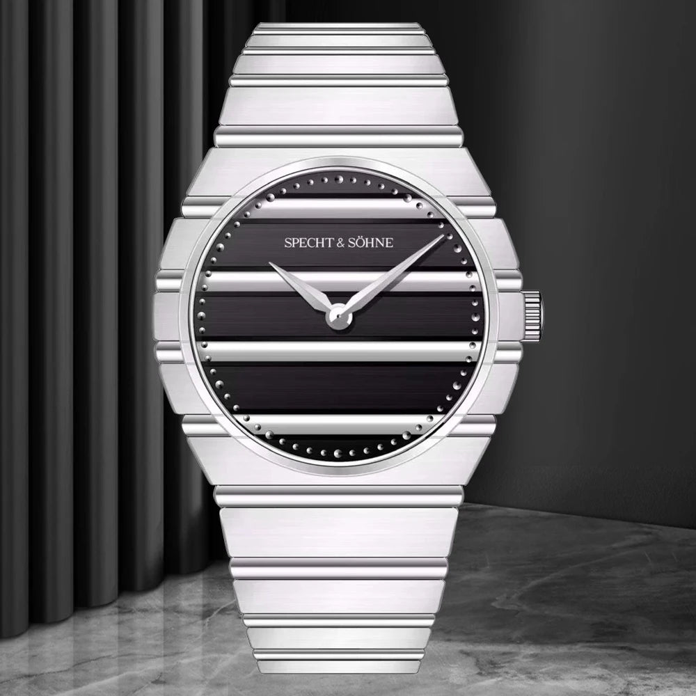 2025 novo specht & söhne cor cinza 37mm relógio de pulso de quartzo ultrafino luminoso safira relógio de aço inoxidável 50m à prova d'água