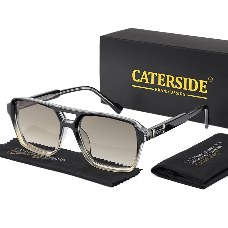 Caterside retro punk óculos de sol masculino quadro quadrado plana superior ponte dupla alta qualidade óculos de sol para mulheres festa festival presentes