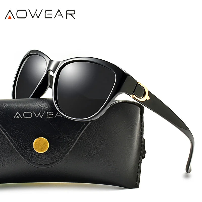 Aowear feminino polarizado vintage óculos de sol para mulheres moda espelho tons óculos de sol senhoras condução óculos gafas de sol mujer