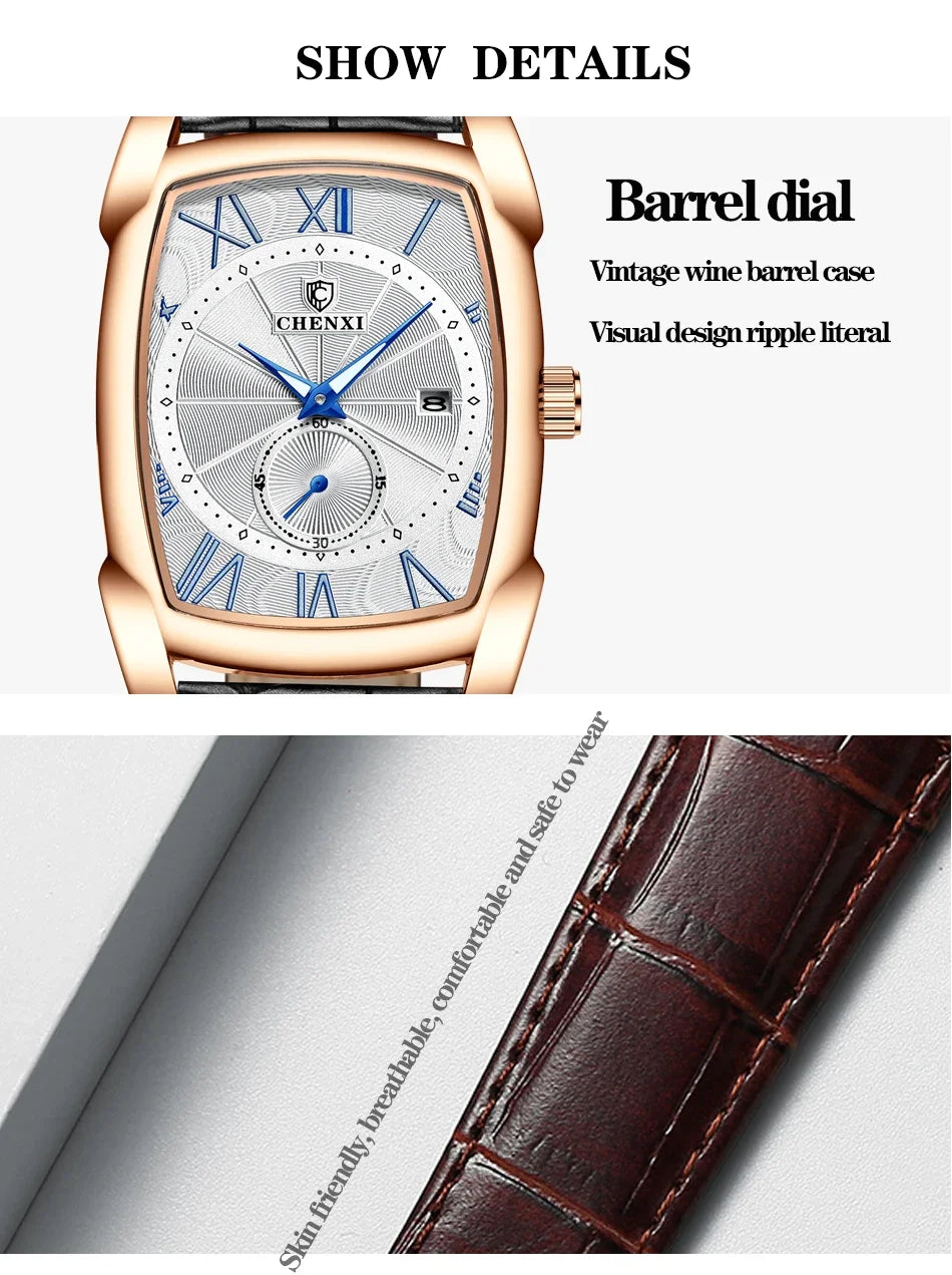 2024 CHENXI 8209 Relógios masculinos pulseira de couro casual luxo quartzo relógios de pulso quadrados à prova d'água