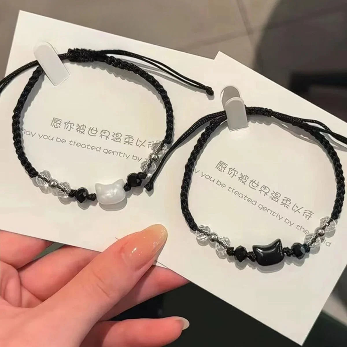 2 pçs natural moonstone obsidiana pulseiras artesanal casal bonito preto branco gato pulseira acessórios jóias