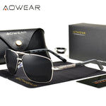 AOWEAR-Óculos de sol quadrados luxuosos para homens e mulheres, óculos de sol retrô polarizados, tons vintage, óculos com estojo