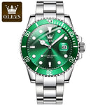 OLEVS-Relógio quartzo de aço inoxidável impermeável masculino, relógio de pulso verde luminoso, Top original, luxo