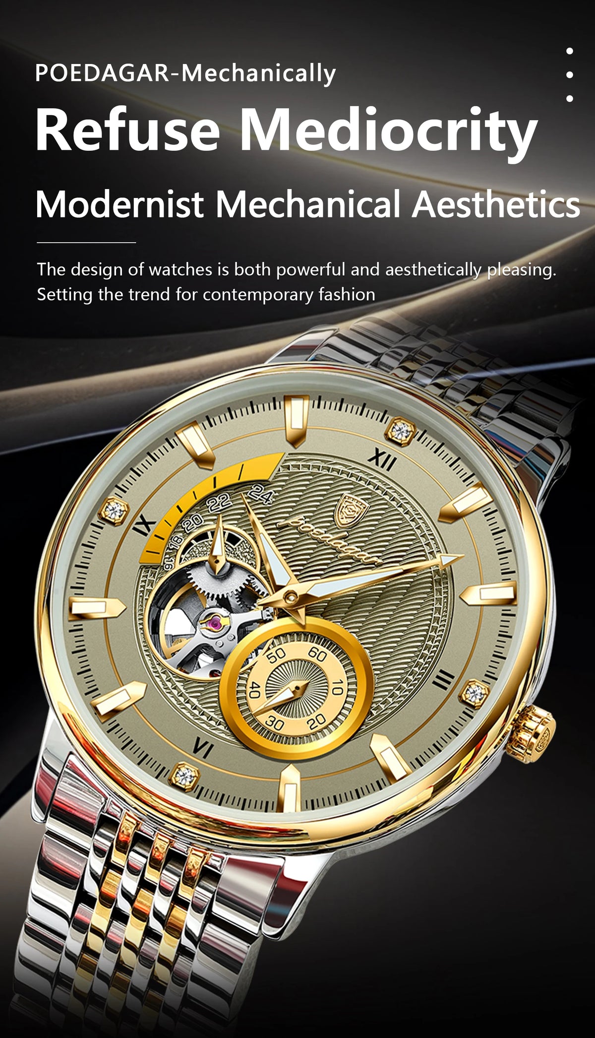 Poedagar topo de luxo relógio masculino luminoso oco tourbillon automático homem relógio de pulso mecânico aço inoxidável relógios masculinos reloj