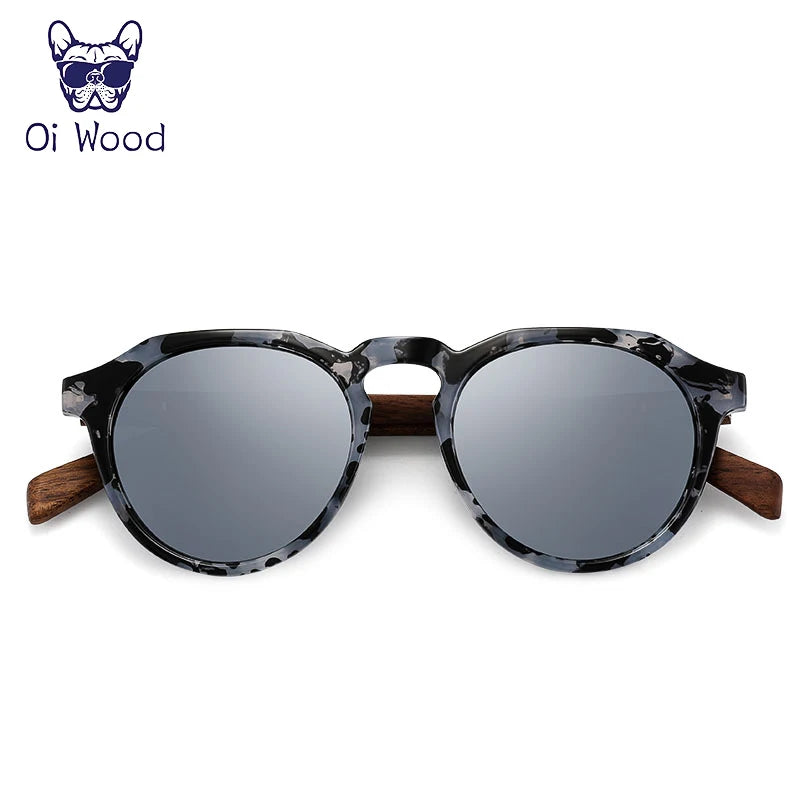 Oi óculos de sol de madeira feminino masculino óculos de sol de madeira de nogueira redondos lentes vermelhas armações de concha de tartaruga