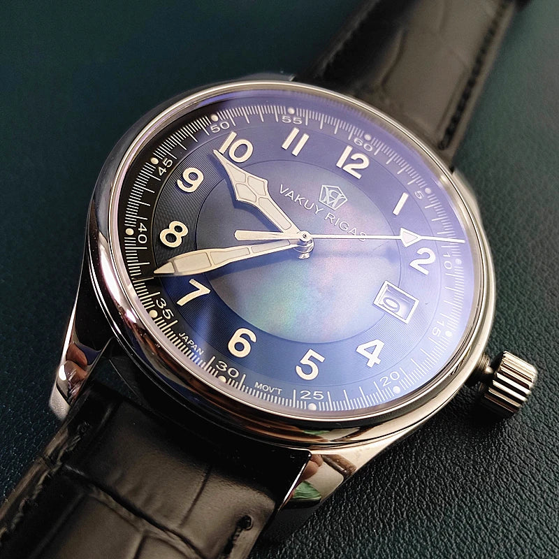 Relógio de pulso mecânico automático masculino, impermeável, calendário luminoso, ponteiro de gás, piloto alemão, movimento Nh35, C1