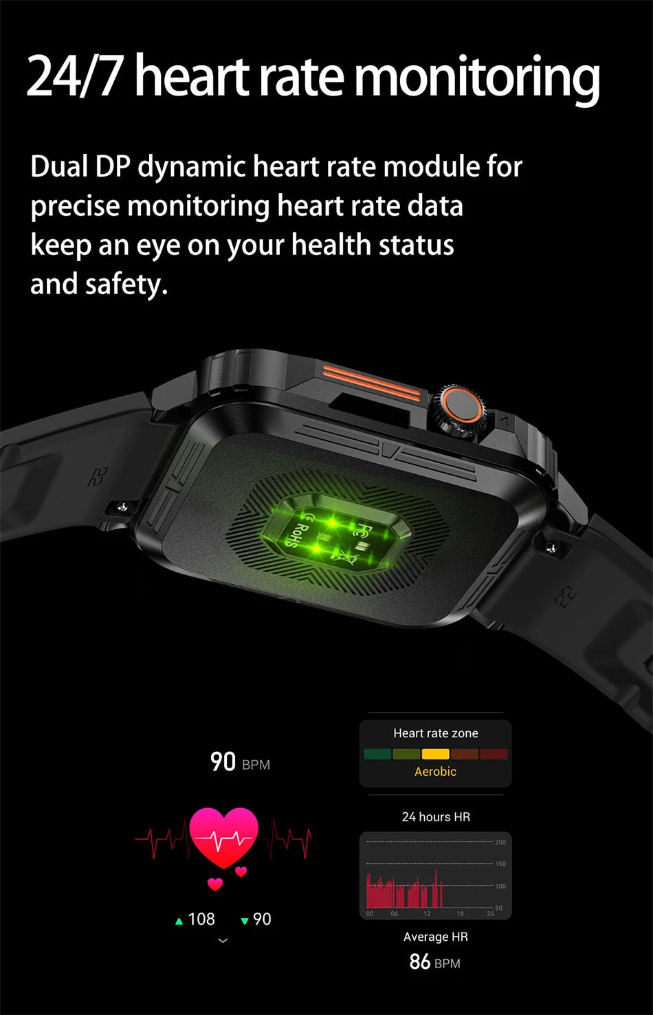 Novo esportes ao ar livre relógio inteligente masculino 1.95 polegada freqüência cardíaca oxigênio no sangue à prova dwaterproof água bt chamada smartwatch presente masculino para android ios
