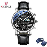 Chenxi 973 multi-função negócios fase da lua data à prova dwaterproof água roma analógico importado relógio de pulso masculino dial relógios de couro de quartzo