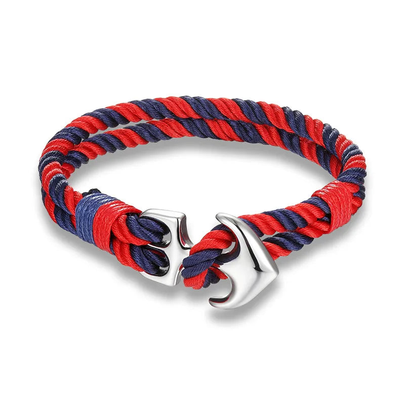 MKENDN Pulseiras de âncora masculinas, fio duplo, surfista náutico, corda à prova d'água, pulseira feminina, fivela esportiva de aço inoxidável preto