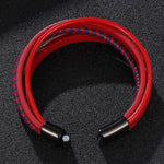 Moda pulseiras de couro vermelho masculino aço inoxidável multicamadas trançado corda pulseiras para mulheres pulseira jóias presentes sp1076