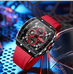CURREN Esporte Cronógrafo Relógio de Quartzo para Homens Moda Azul Pulseira de Silicone Tonneau Dial Relógio de Pulso com Data 3atm À Prova D 'Água