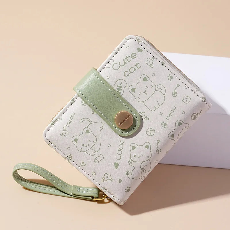 Carteira japonesa bonito do gato para mulheres, bolsa curta, titular do cartão do banco da identificação, saco do dinheiro, carteiras do zíper, armazenamento da chave, meninas, meninas