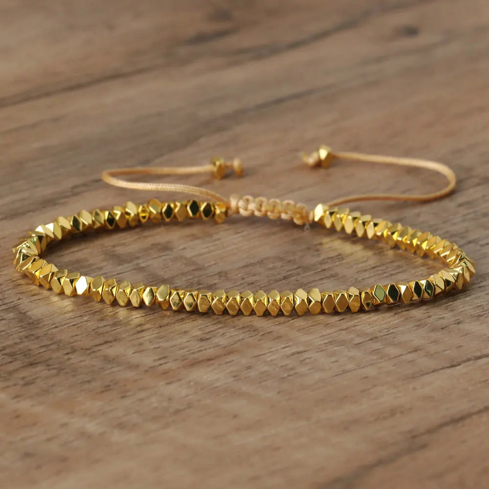 2x3 ouro/prata/ouro rosa contas facetadas trança pulseira ajustável para mulheres homens cintilante delicado pulseira jóias