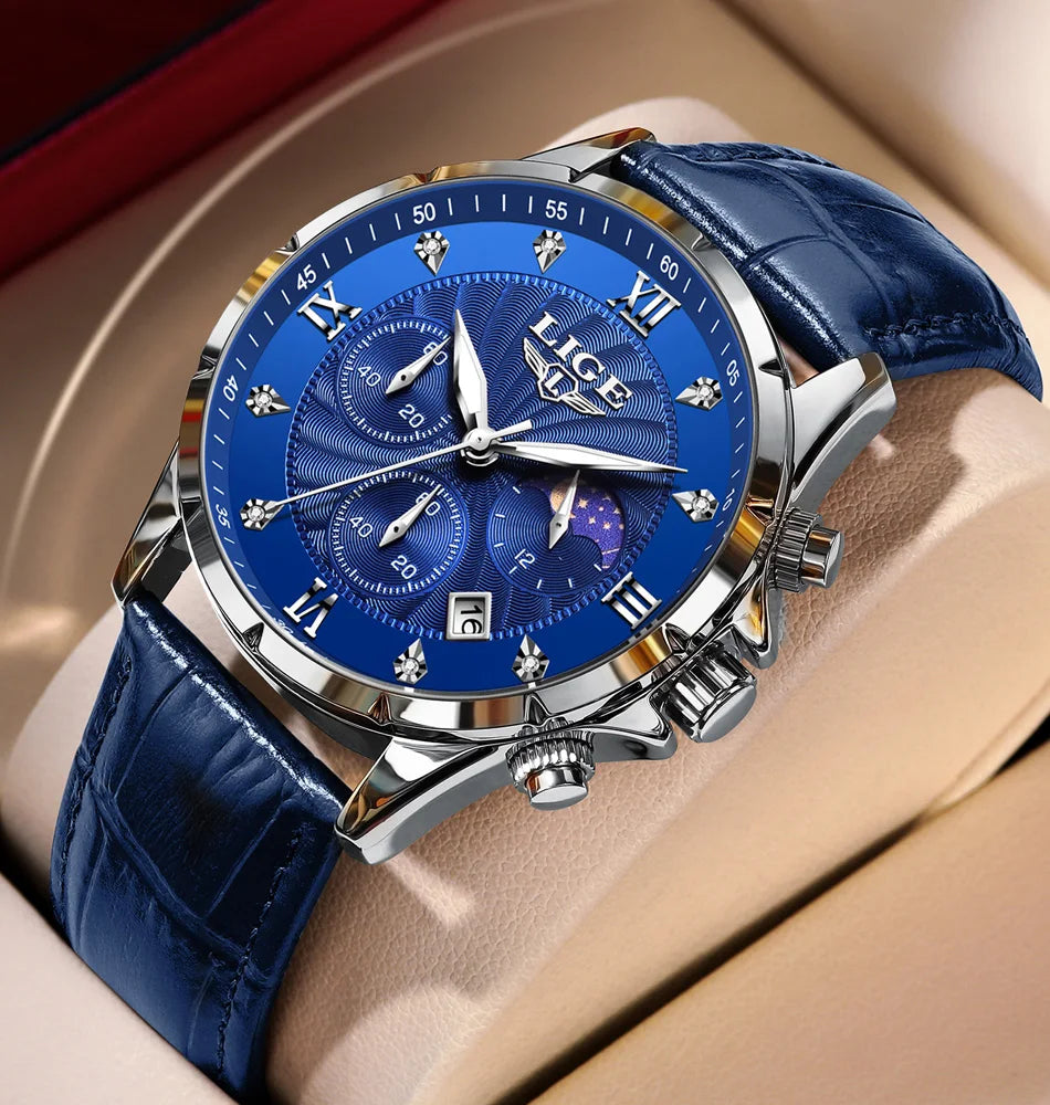 Novos relógios masculinos lige marca superior de luxo couro casual relógio quartzo esporte à prova dwaterproof água relógio relogios masculino + caixa