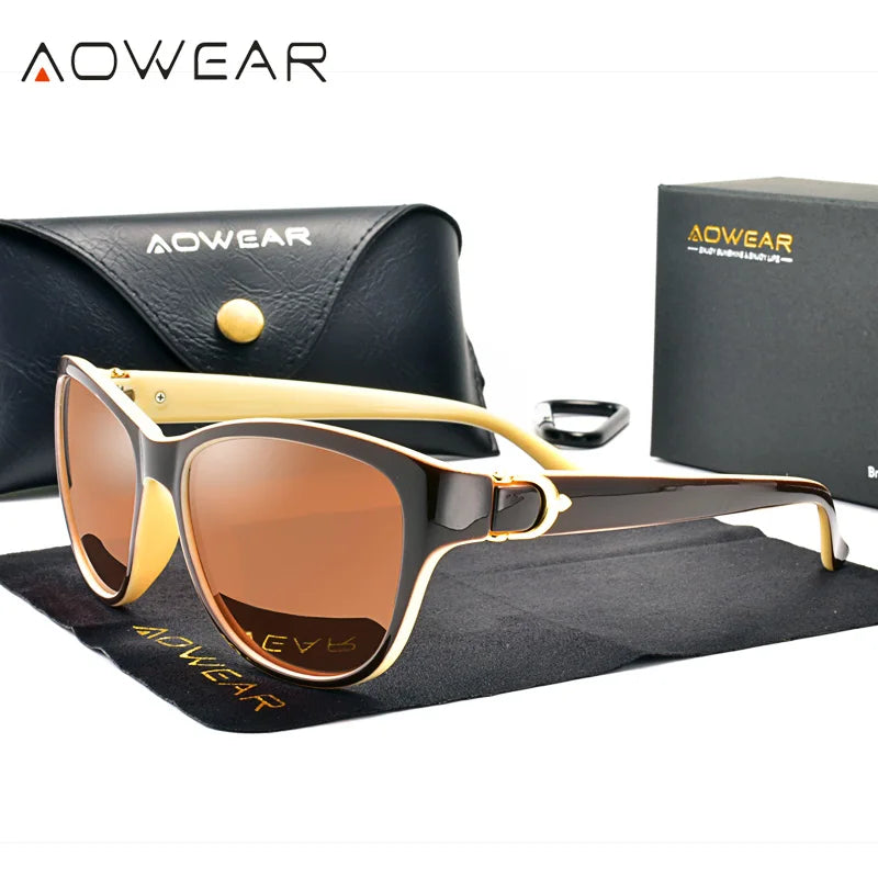 Aowear feminino polarizado vintage óculos de sol para mulheres moda espelho tons óculos de sol senhoras condução óculos gafas de sol mujer