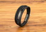 Xqni pulseira de couro trançado multicamadas, masculina, tendência legal, aço inoxidável, fivela casual, acessórios de joias, presente