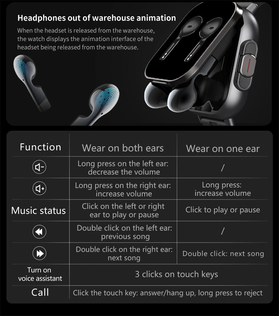 2024 relógio inteligente 2 em 1 com fone de ouvido smartwatch bluetooth chamada relógio masculino gps pista monitor freqüência cardíaca jogar música smartwatch