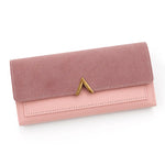Nova versão coreana carteira feminina longa fivela em forma de v carteira três dobras para mulher, bolsa de mão, bolsa de cartão de mudança