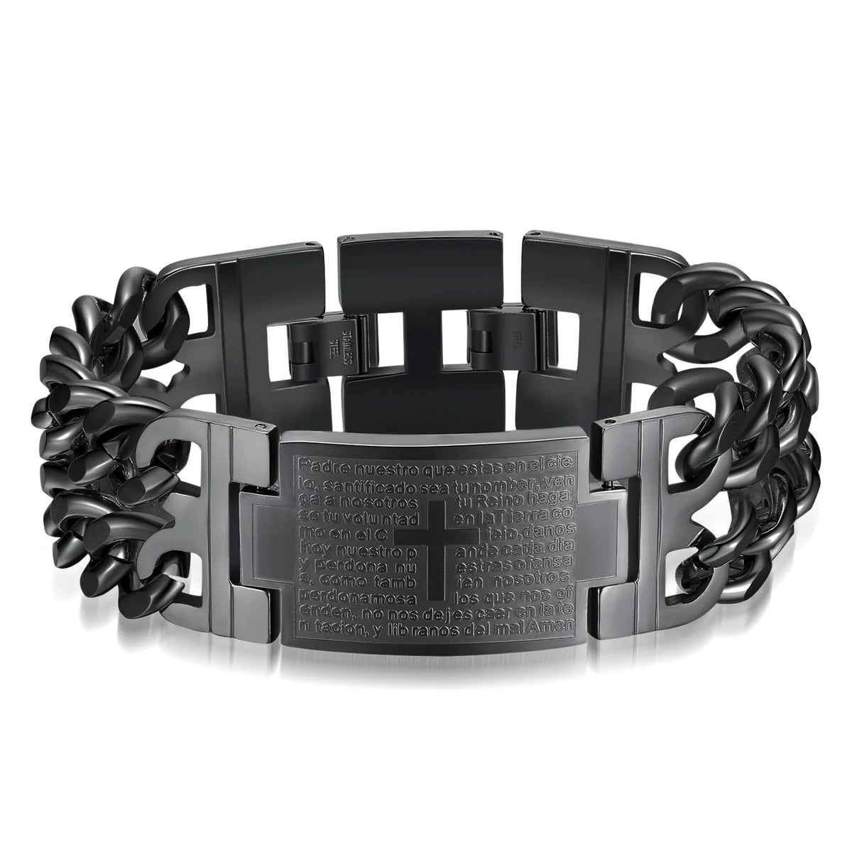 Hnsp 24mm de largura 316l aço inoxidável corrente cubana cruz pulseira para homens jóias masculino mão corrente envoltório pulseiras acessório punk
