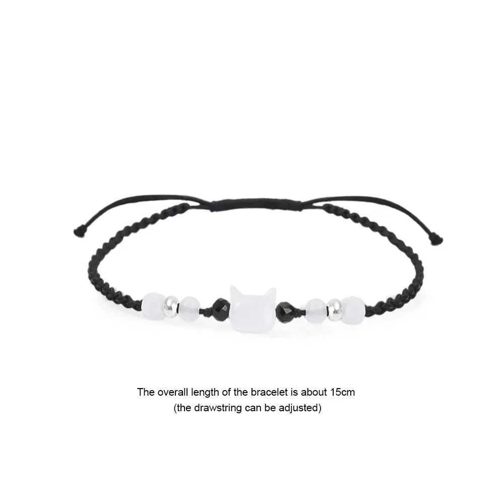 2 pçs natural moonstone obsidiana pulseiras artesanal casal bonito preto branco gato pulseira acessórios jóias