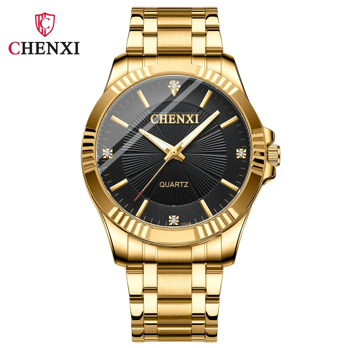 CHENXI-Homens e Mulheres Relógio De Pulso De Quartzo De Aço Inoxidável, Relógios De Negócios Impermeáveis, Relógios De Vestido Dourado Único, Marca De Luxo, 050A