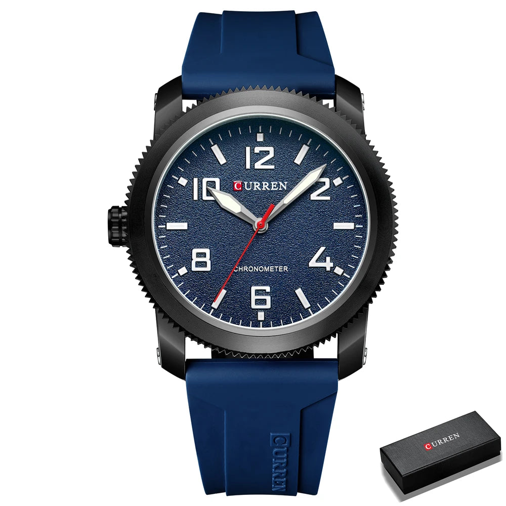 CURREN Moda Simples Relógios Masculinos com Grande Mostrador de Numerais Relógio de Pulso de Quartzo para Cavalheiro de Negócios com Pulseira de Silicone