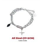 Retro chama cruz pulseira para homem mulher hip hop titânio aço splice corrente charme unisex jóias legal kpop acessórios de luxo