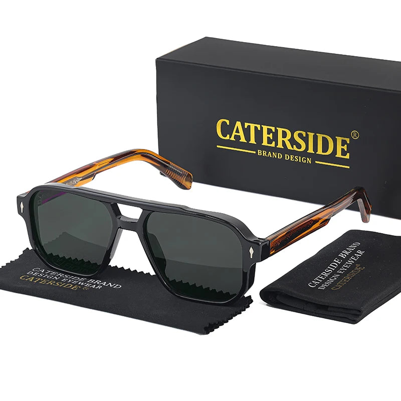 Caterside retro punk óculos de sol dos homens do vintage plana superior pontes duplas alta qualidade óculos de sol feminino viagem festa festival eyewear