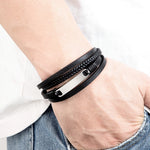Xqni pulseira de couro trançado multicamadas, masculina, tendência legal, aço inoxidável, fivela casual, acessórios de joias, presente