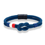 MKENDN Pulseira de corda com nó quadrado de aço inoxidável preto, masculina, feminina, feita à mão, design de camada dupla, bandeira da França, joias de casal