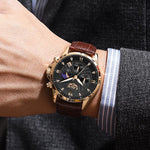 Novos relógios masculinos lige marca superior de luxo couro casual relógio quartzo esporte à prova dwaterproof água relógio relogios masculino + caixa