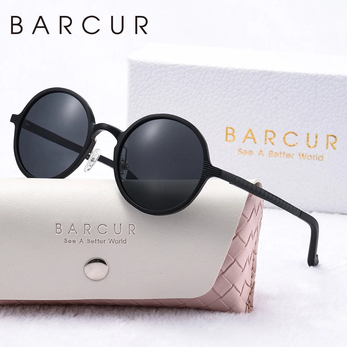 Barrcur retro liga de alumínio magnésio circular feminino polarizado óculos de sol nostálgico punk uv400 masculino óculos de sol high end marca caixa