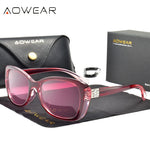 Aowear senhoras vintage óculos de sol feminino polarizado condução lente gradiente óculos de sol de alta qualidade feminino com caso