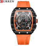 CURREN Esporte Cronógrafo Relógio de Quartzo para Homens Moda Azul Pulseira de Silicone Tonneau Dial Relógio de Pulso com Data 3atm À Prova D 'Água