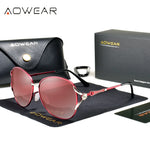 Aowear marca vintage polarizado óculos de sol feminino alta qualidade diamante oversized gradiente óculos de sol lunette de soleil