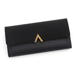 Nova versão coreana carteira feminina longa fivela em forma de v carteira três dobras para mulher, bolsa de mão, bolsa de cartão de mudança