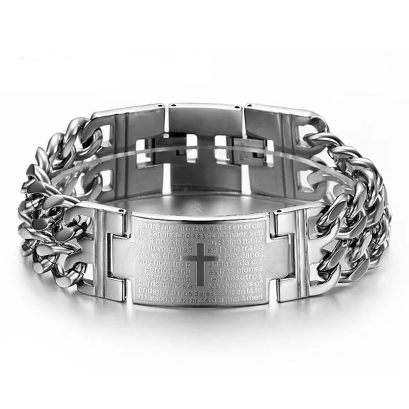 Hnsp 24mm de largura 316l aço inoxidável corrente cubana cruz pulseira para homens jóias masculino mão corrente envoltório pulseiras acessório punk