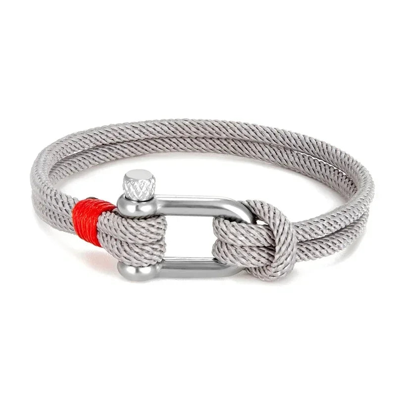 Homens preto de aço inoxidável u forma sobrevivência pulseira acampamento ao ar livre resgate emergência manilha corda pulseira para presentes femininos