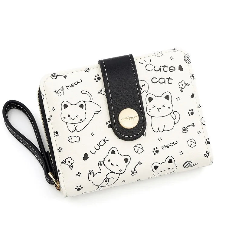 Carteira japonesa bonito do gato para mulheres, bolsa curta, titular do cartão do banco da identificação, saco do dinheiro, carteiras do zíper, armazenamento da chave, meninas, meninas