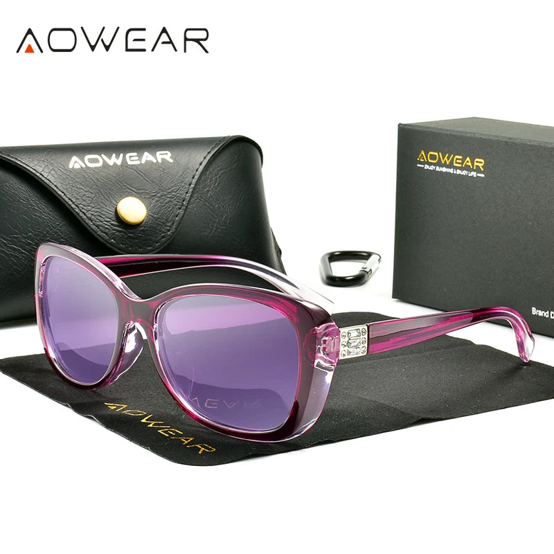 Aowear senhoras vintage óculos de sol feminino polarizado condução lente gradiente óculos de sol de alta qualidade feminino com caso