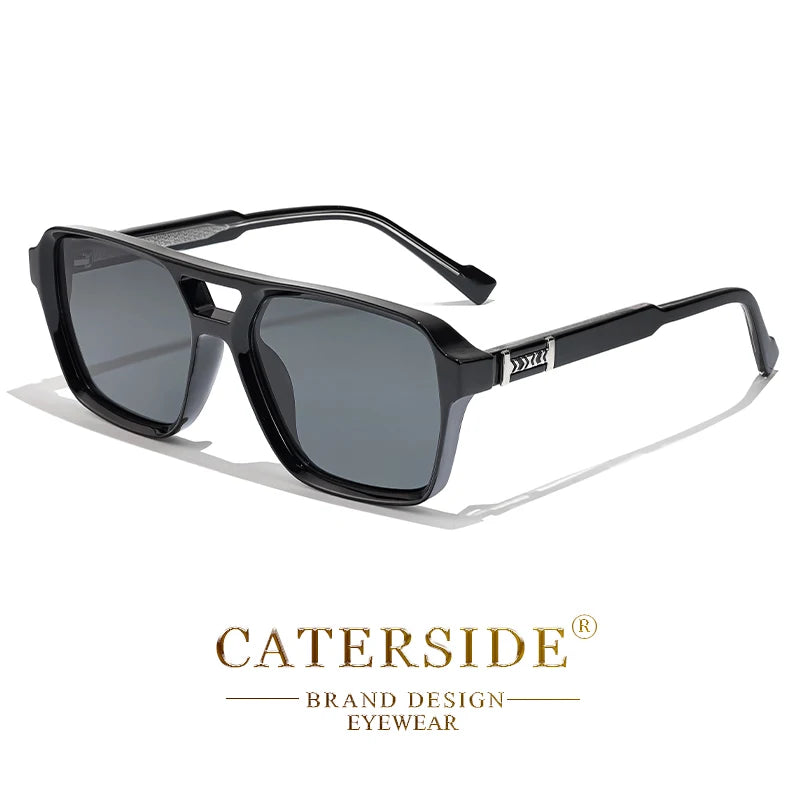Caterside retro punk óculos de sol masculino quadro quadrado plana superior ponte dupla alta qualidade óculos de sol para mulheres festa festival presentes