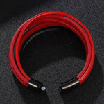 Moda pulseiras de couro vermelho masculino aço inoxidável multicamadas trançado corda pulseiras para mulheres pulseira jóias presentes sp1076