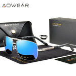 AOWEAR-Óculos de sol quadrados luxuosos para homens e mulheres, óculos de sol retrô polarizados, tons vintage, óculos com estojo